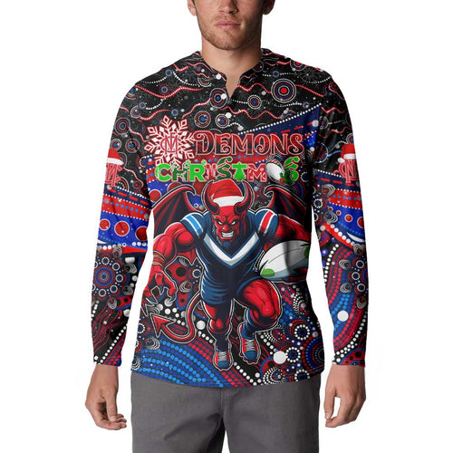 Merry Christmas AFL Demons Button Sweatshirt Aboriginal Santa Football Mascot