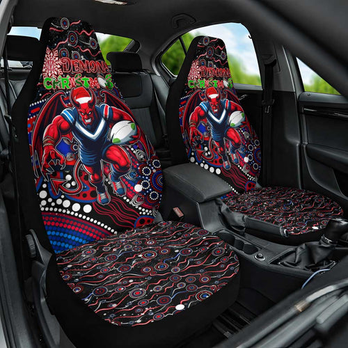Merry Christmas AFL Demons Car Seat Cover Aboriginal Santa Football Mascot