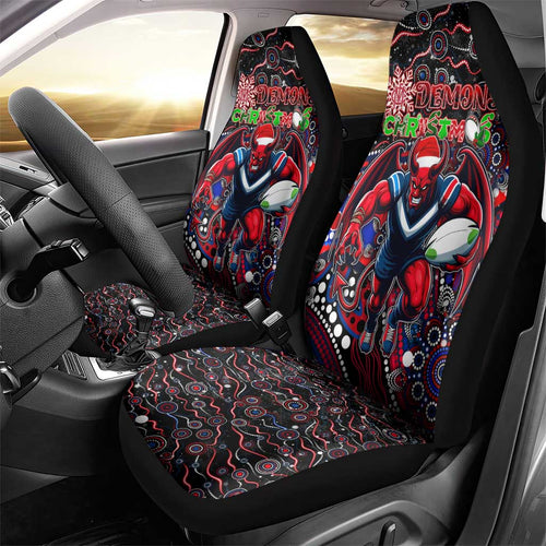 Merry Christmas AFL Demons Car Seat Cover Aboriginal Santa Football Mascot