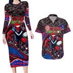 Merry Christmas AFL Demons Couples Matching Long Sleeve Bodycon Dress and Hawaiian Shirt Aboriginal Santa Football Mascot
