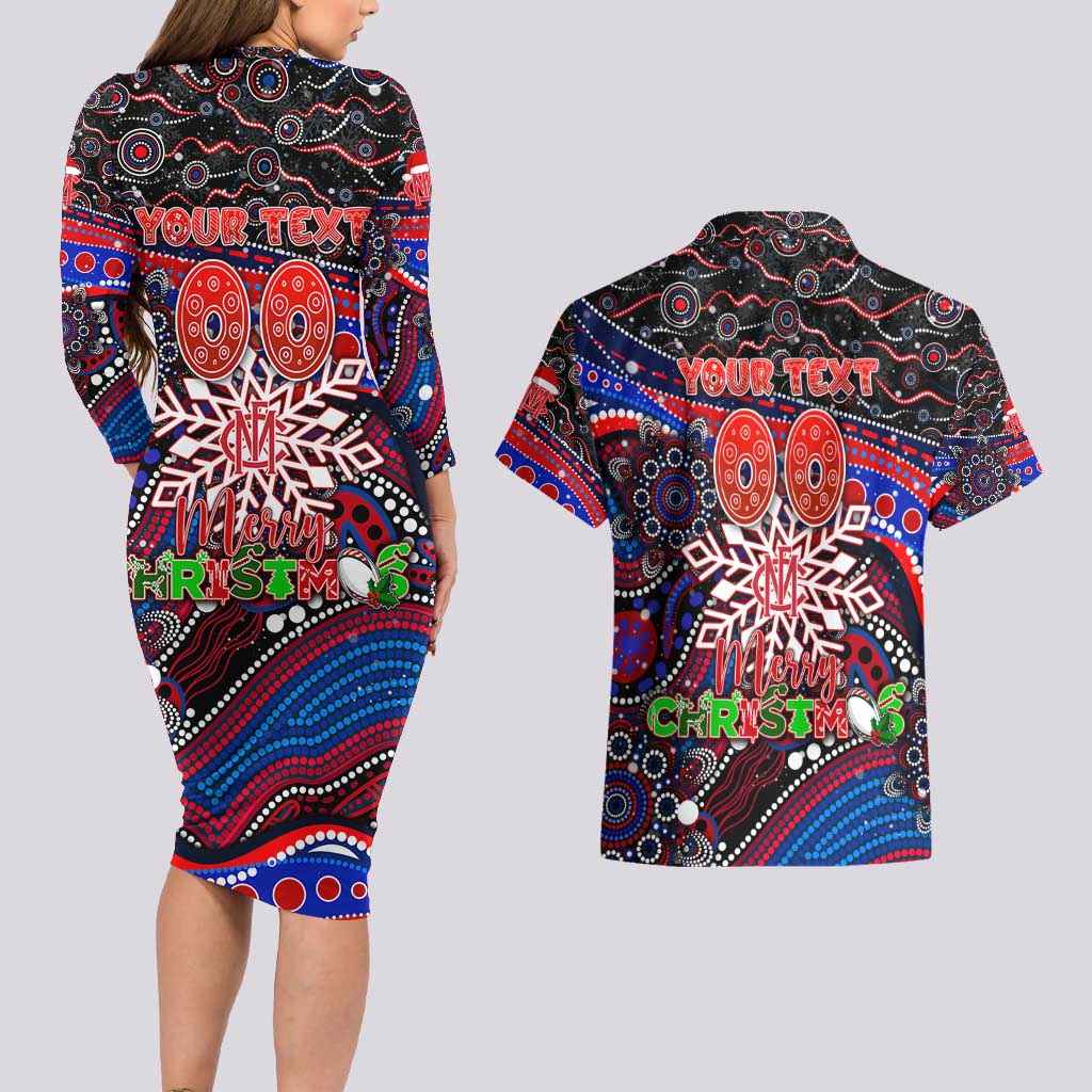 Merry Christmas AFL Demons Couples Matching Long Sleeve Bodycon Dress and Hawaiian Shirt Aboriginal Santa Football Mascot