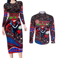 Merry Christmas AFL Demons Couples Matching Long Sleeve Bodycon Dress and Long Sleeve Button Shirt Aboriginal Santa Football Mascot