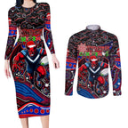 Merry Christmas AFL Demons Couples Matching Long Sleeve Bodycon Dress and Long Sleeve Button Shirt Aboriginal Santa Football Mascot
