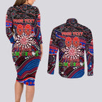 Merry Christmas AFL Demons Couples Matching Long Sleeve Bodycon Dress and Long Sleeve Button Shirt Aboriginal Santa Football Mascot