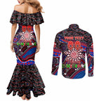Merry Christmas AFL Demons Couples Matching Mermaid Dress and Long Sleeve Button Shirt Aboriginal Santa Football Mascot