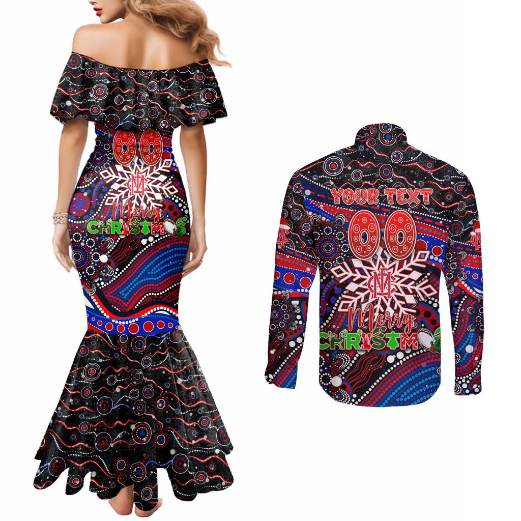 Merry Christmas AFL Demons Couples Matching Mermaid Dress and Long Sleeve Button Shirt Aboriginal Santa Football Mascot
