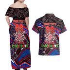 Merry Christmas AFL Demons Couples Matching Off Shoulder Maxi Dress and Hawaiian Shirt Aboriginal Santa Football Mascot