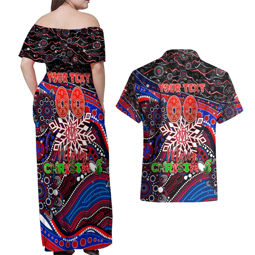 Merry Christmas AFL Demons Couples Matching Off Shoulder Maxi Dress and Hawaiian Shirt Aboriginal Santa Football Mascot