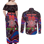 Merry Christmas AFL Demons Couples Matching Off Shoulder Maxi Dress and Long Sleeve Button Shirt Aboriginal Santa Football Mascot