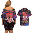 Merry Christmas AFL Demons Couples Matching Off Shoulder Short Dress and Hawaiian Shirt Aboriginal Santa Football Mascot
