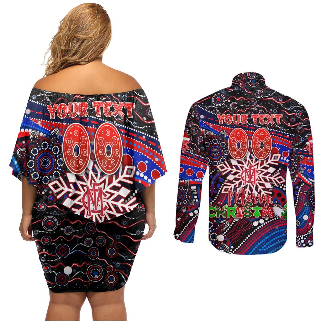 Merry Christmas AFL Demons Couples Matching Off Shoulder Short Dress and Long Sleeve Button Shirt Aboriginal Santa Football Mascot