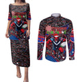 Merry Christmas AFL Demons Couples Matching Puletasi and Long Sleeve Button Shirt Aboriginal Santa Football Mascot