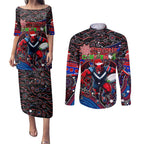 Merry Christmas AFL Demons Couples Matching Puletasi and Long Sleeve Button Shirt Aboriginal Santa Football Mascot
