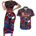 Merry Christmas AFL Demons Couples Matching Short Sleeve Bodycon Dress and Hawaiian Shirt Aboriginal Santa Football Mascot
