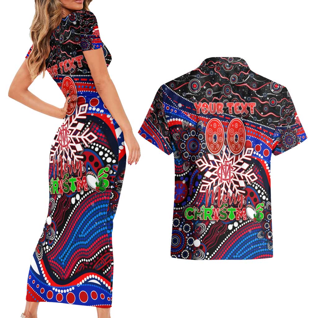 Merry Christmas AFL Demons Couples Matching Short Sleeve Bodycon Dress and Hawaiian Shirt Aboriginal Santa Football Mascot