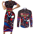 Merry Christmas AFL Demons Couples Matching Short Sleeve Bodycon Dress and Long Sleeve Button Shirt Aboriginal Santa Football Mascot