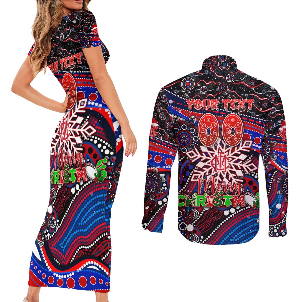 Merry Christmas AFL Demons Couples Matching Short Sleeve Bodycon Dress and Long Sleeve Button Shirt Aboriginal Santa Football Mascot