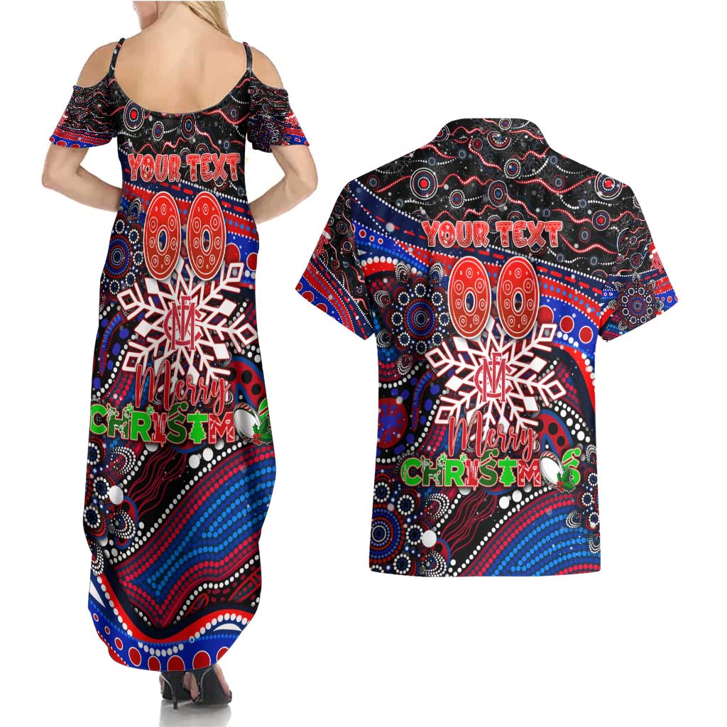 Merry Christmas AFL Demons Couples Matching Summer Maxi Dress and Hawaiian Shirt Aboriginal Santa Football Mascot