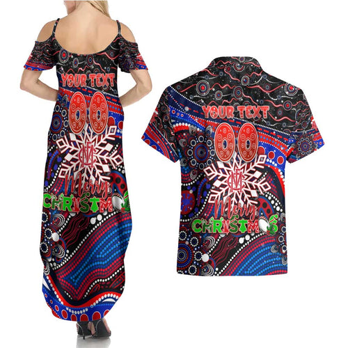 Merry Christmas AFL Demons Couples Matching Summer Maxi Dress and Hawaiian Shirt Aboriginal Santa Football Mascot