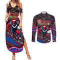 Merry Christmas AFL Demons Couples Matching Summer Maxi Dress and Long Sleeve Button Shirt Aboriginal Santa Football Mascot