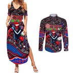 Merry Christmas AFL Demons Couples Matching Summer Maxi Dress and Long Sleeve Button Shirt Aboriginal Santa Football Mascot