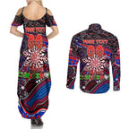 Merry Christmas AFL Demons Couples Matching Summer Maxi Dress and Long Sleeve Button Shirt Aboriginal Santa Football Mascot