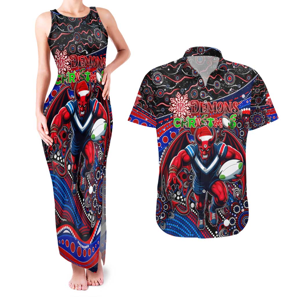 Merry Christmas AFL Demons Couples Matching Tank Maxi Dress and Hawaiian Shirt Aboriginal Santa Football Mascot