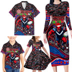 Merry Christmas AFL Demons Family Matching Long Sleeve Bodycon Dress and Hawaiian Shirt Aboriginal Santa Football Mascot