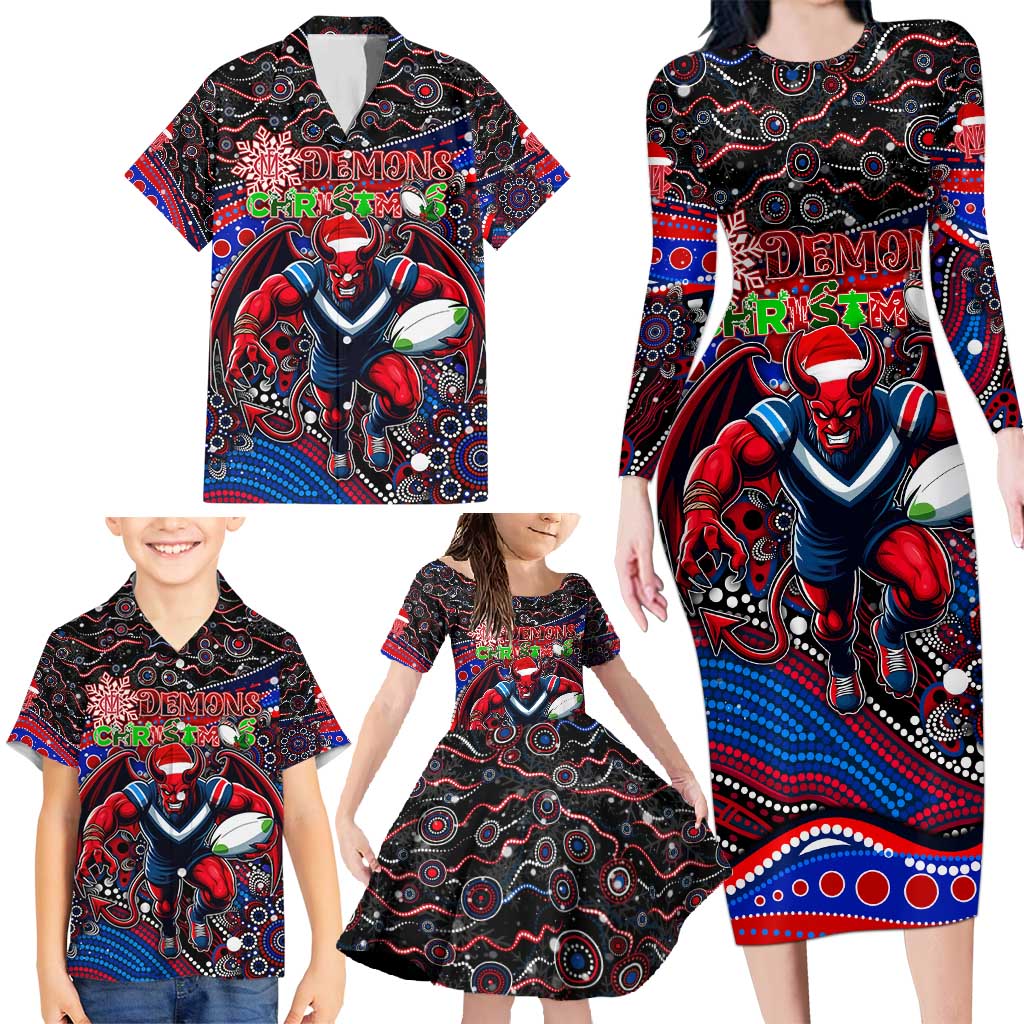 Merry Christmas AFL Demons Family Matching Long Sleeve Bodycon Dress and Hawaiian Shirt Aboriginal Santa Football Mascot