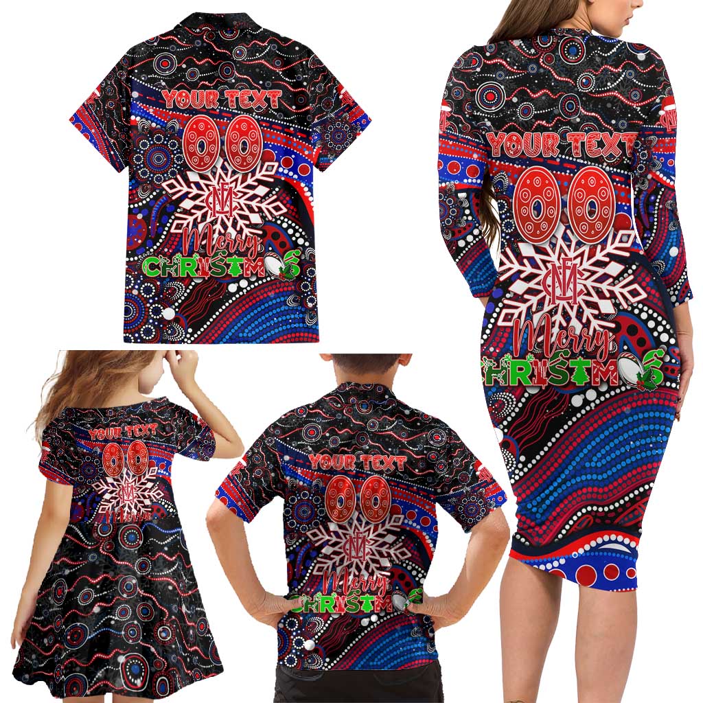 Merry Christmas AFL Demons Family Matching Long Sleeve Bodycon Dress and Hawaiian Shirt Aboriginal Santa Football Mascot