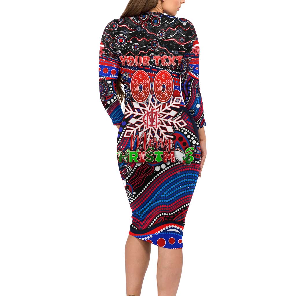 Merry Christmas AFL Demons Family Matching Long Sleeve Bodycon Dress and Hawaiian Shirt Aboriginal Santa Football Mascot