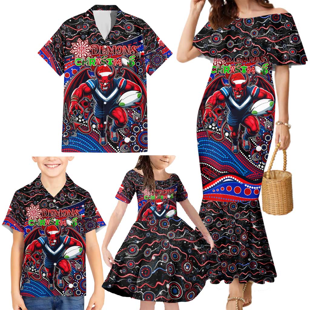 Merry Christmas AFL Demons Family Matching Mermaid Dress and Hawaiian Shirt Aboriginal Santa Football Mascot