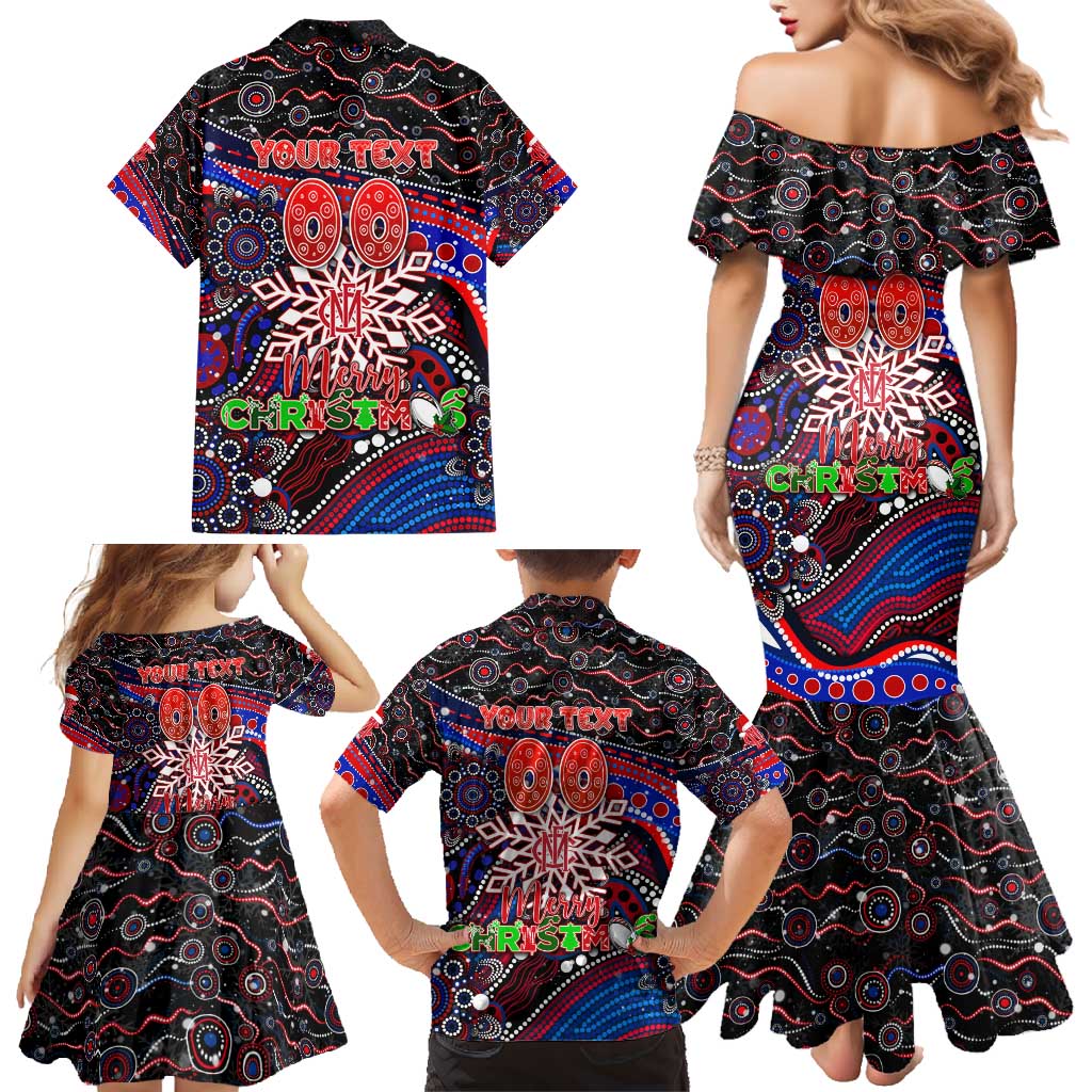 Merry Christmas AFL Demons Family Matching Mermaid Dress and Hawaiian Shirt Aboriginal Santa Football Mascot