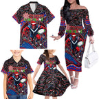 Merry Christmas AFL Demons Family Matching Off The Shoulder Long Sleeve Dress and Hawaiian Shirt Aboriginal Santa Football Mascot