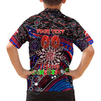 Merry Christmas AFL Demons Family Matching Off The Shoulder Long Sleeve Dress and Hawaiian Shirt Aboriginal Santa Football Mascot