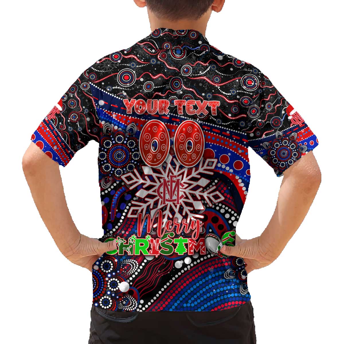 Merry Christmas AFL Demons Family Matching Off The Shoulder Long Sleeve Dress and Hawaiian Shirt Aboriginal Santa Football Mascot