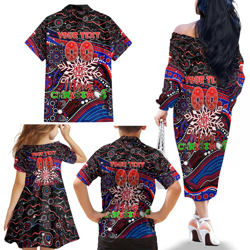 Merry Christmas AFL Demons Family Matching Off The Shoulder Long Sleeve Dress and Hawaiian Shirt Aboriginal Santa Football Mascot