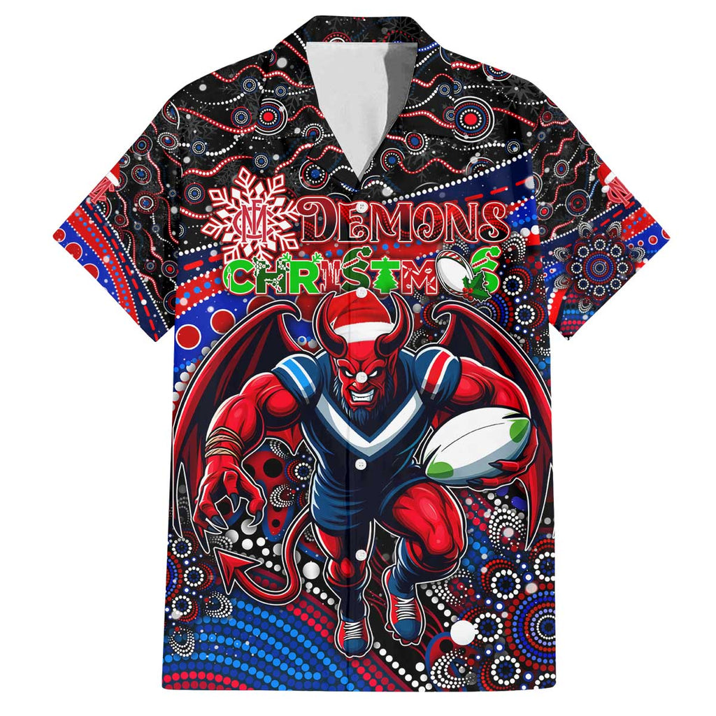 Merry Christmas AFL Demons Family Matching Off The Shoulder Long Sleeve Dress and Hawaiian Shirt Aboriginal Santa Football Mascot