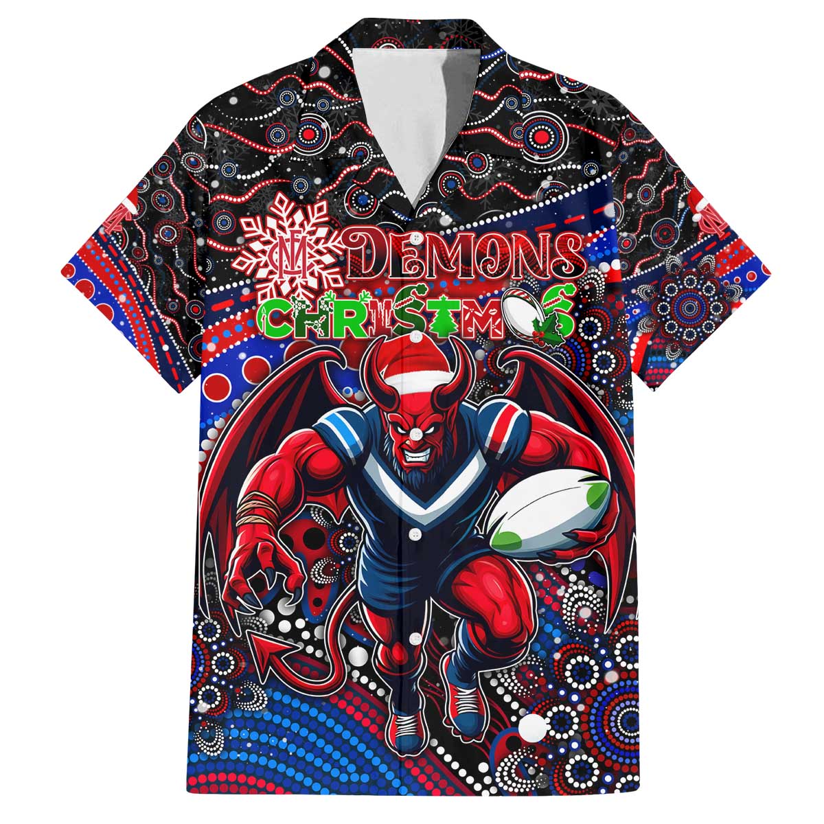 Merry Christmas AFL Demons Family Matching Off The Shoulder Long Sleeve Dress and Hawaiian Shirt Aboriginal Santa Football Mascot