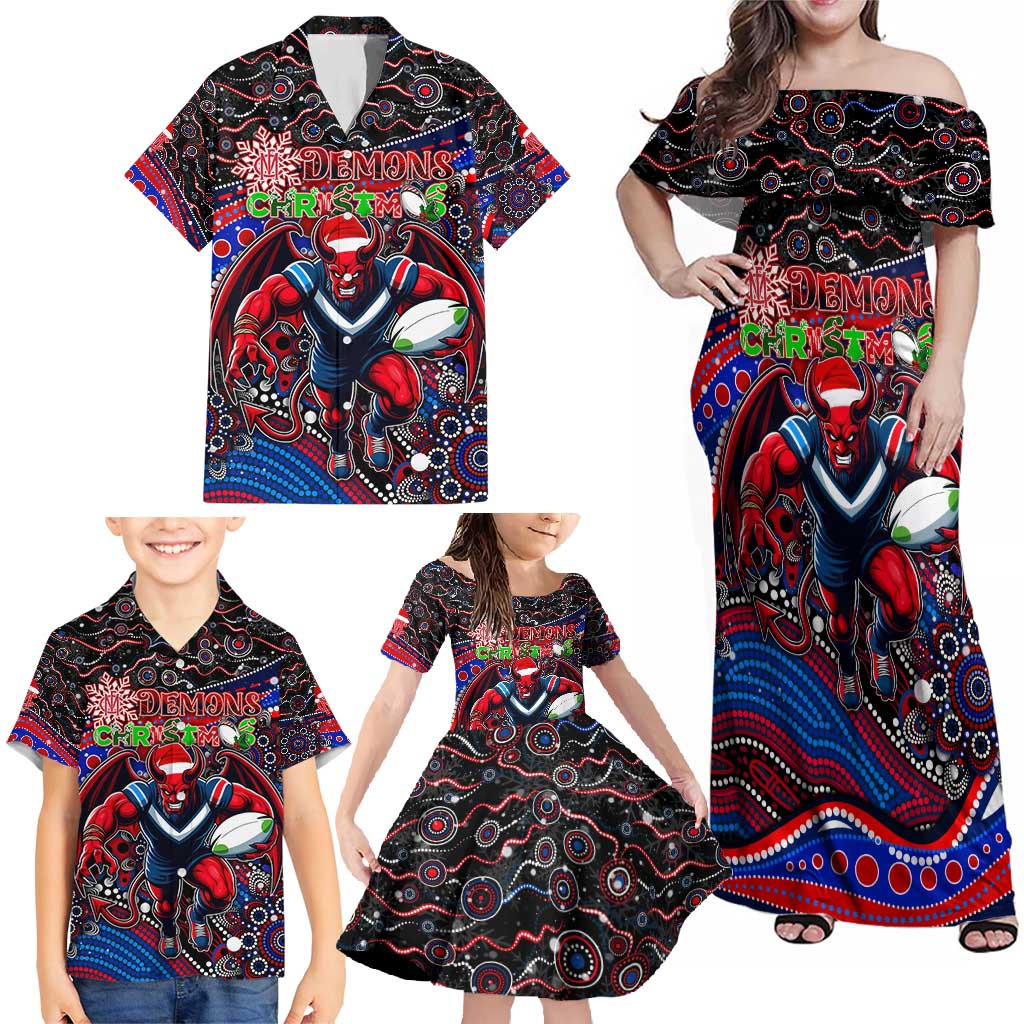 Merry Christmas AFL Demons Family Matching Off Shoulder Maxi Dress and Hawaiian Shirt Aboriginal Santa Football Mascot