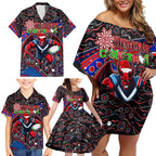 Merry Christmas AFL Demons Family Matching Off Shoulder Short Dress and Hawaiian Shirt Aboriginal Santa Football Mascot