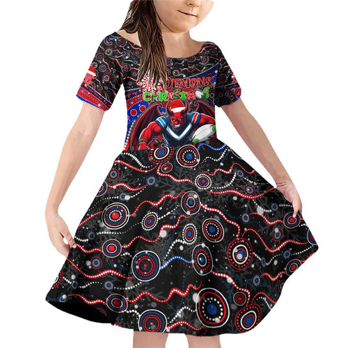 Merry Christmas AFL Demons Family Matching Off Shoulder Short Dress and Hawaiian Shirt Aboriginal Santa Football Mascot
