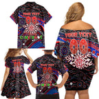 Merry Christmas AFL Demons Family Matching Off Shoulder Short Dress and Hawaiian Shirt Aboriginal Santa Football Mascot