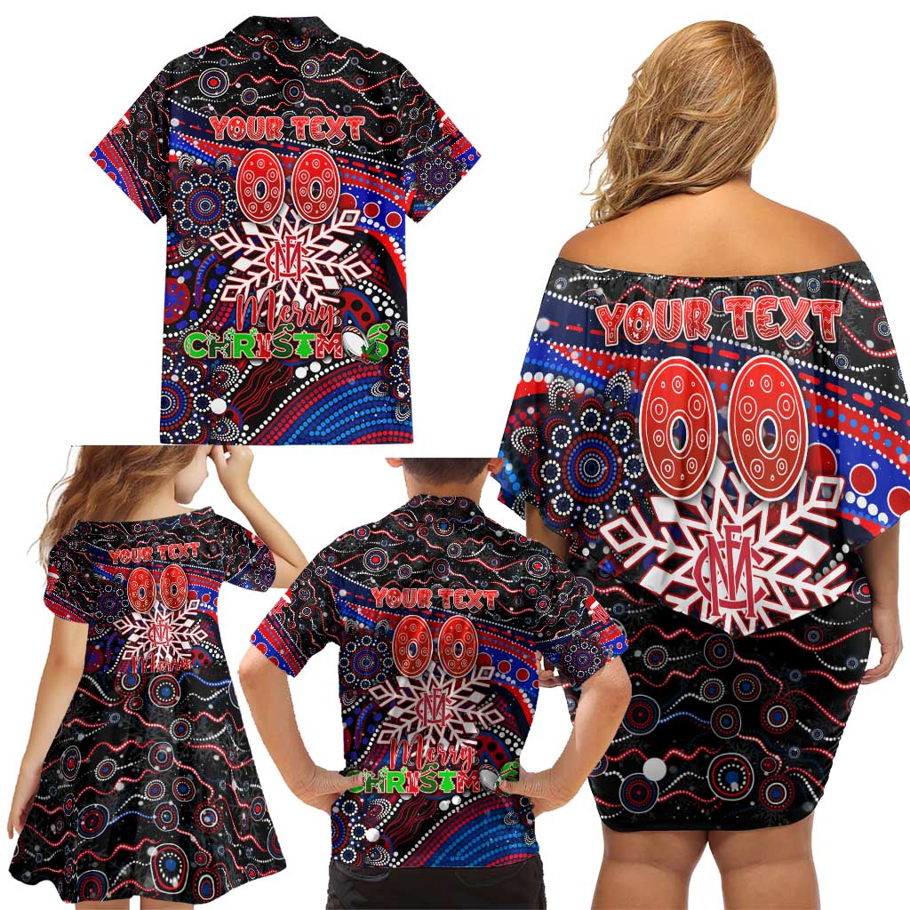 Merry Christmas AFL Demons Family Matching Off Shoulder Short Dress and Hawaiian Shirt Aboriginal Santa Football Mascot
