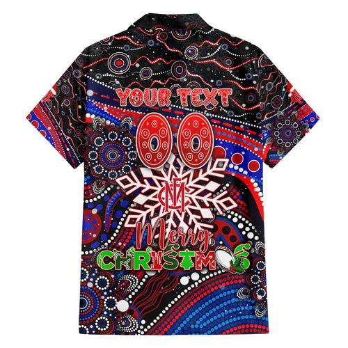 Merry Christmas AFL Demons Family Matching Off Shoulder Short Dress and Hawaiian Shirt Aboriginal Santa Football Mascot