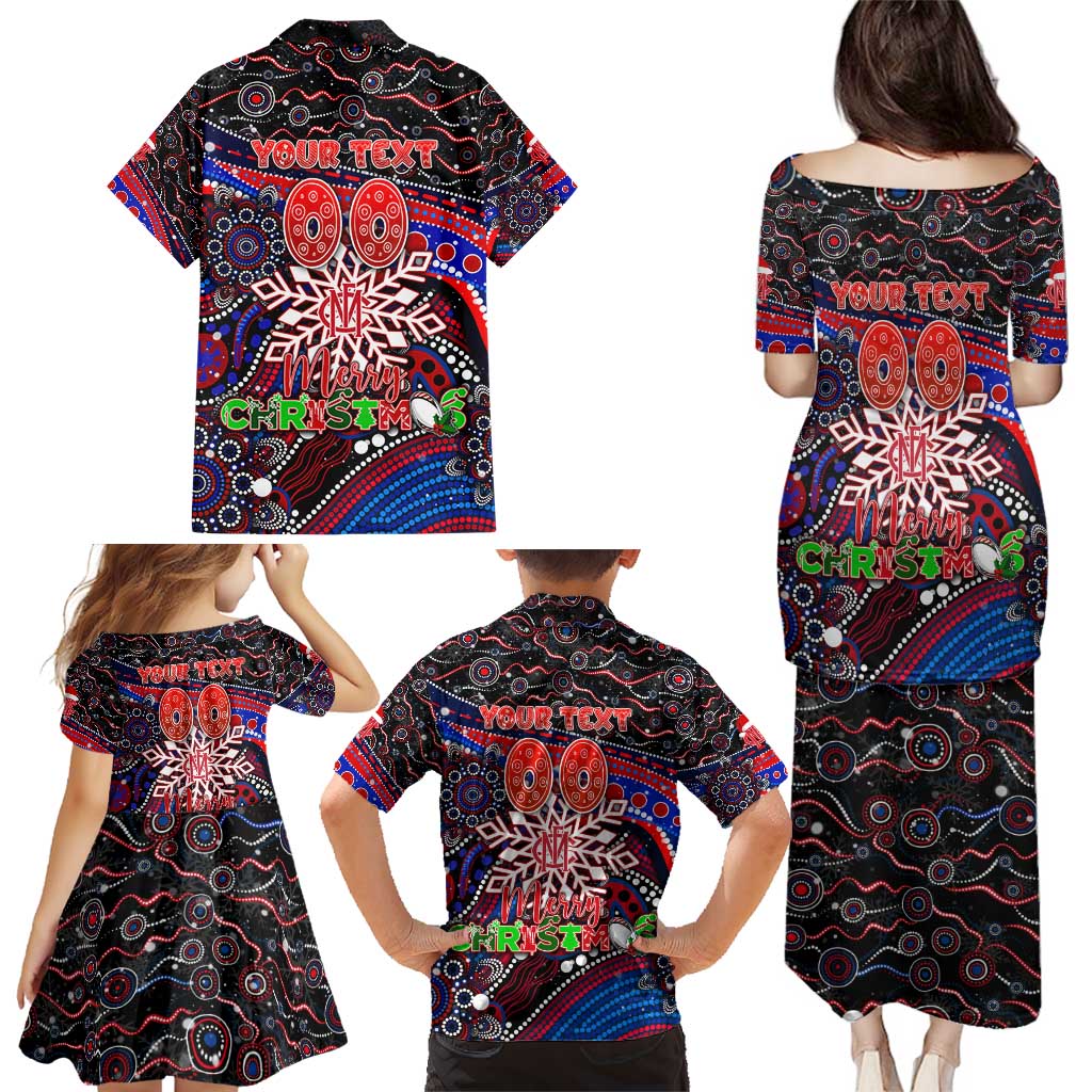 Merry Christmas AFL Demons Family Matching Puletasi and Hawaiian Shirt Aboriginal Santa Football Mascot