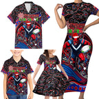 Merry Christmas AFL Demons Family Matching Short Sleeve Bodycon Dress and Hawaiian Shirt Aboriginal Santa Football Mascot