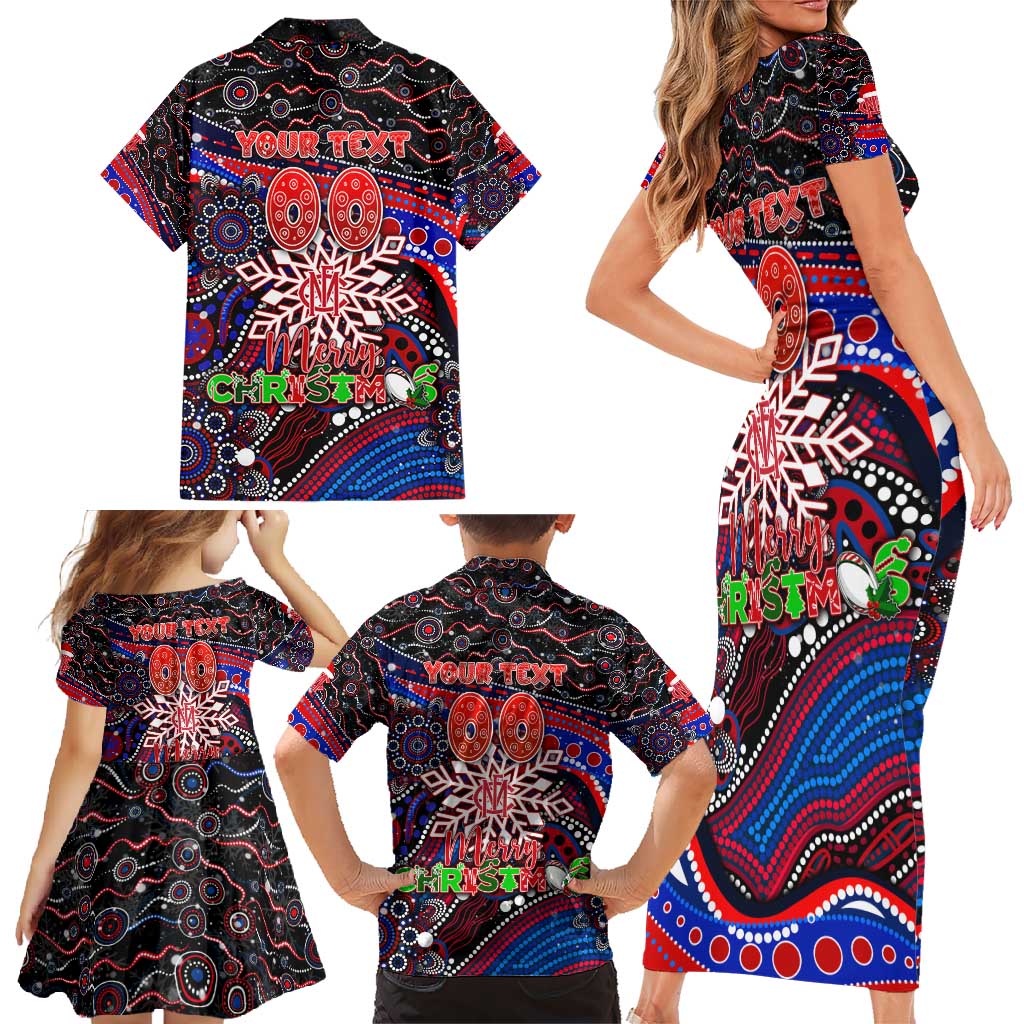 Merry Christmas AFL Demons Family Matching Short Sleeve Bodycon Dress and Hawaiian Shirt Aboriginal Santa Football Mascot