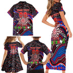 Merry Christmas AFL Demons Family Matching Short Sleeve Bodycon Dress and Hawaiian Shirt Aboriginal Santa Football Mascot