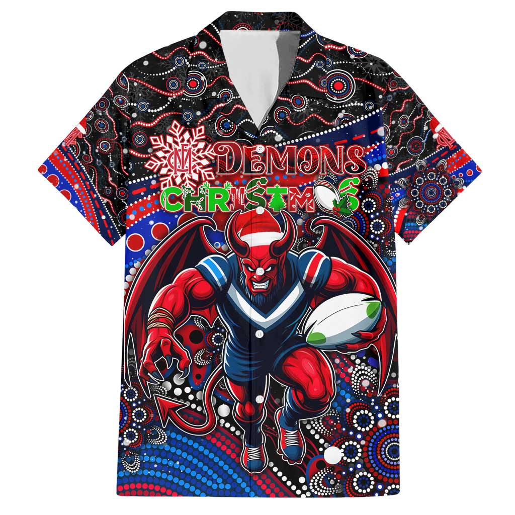 Merry Christmas AFL Demons Family Matching Short Sleeve Bodycon Dress and Hawaiian Shirt Aboriginal Santa Football Mascot